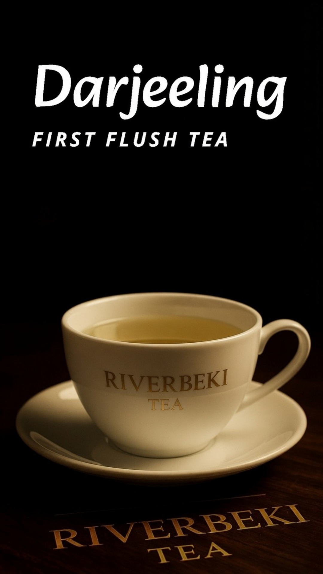 Riverbeki Darjeeling first flush tea is displayed in a branded teacup