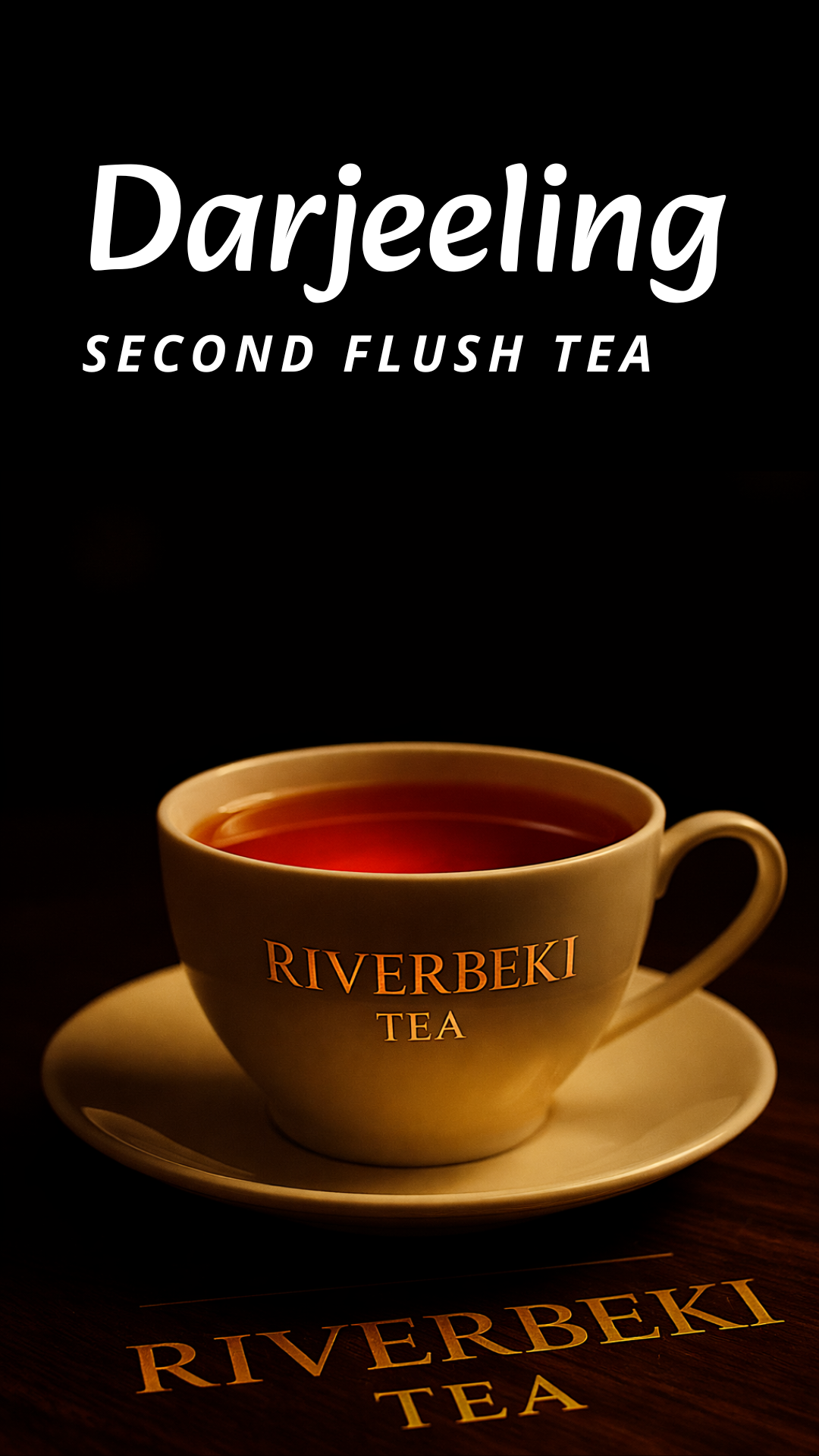 Riverbeki Darjeeling second flush black tea display inside branded cup