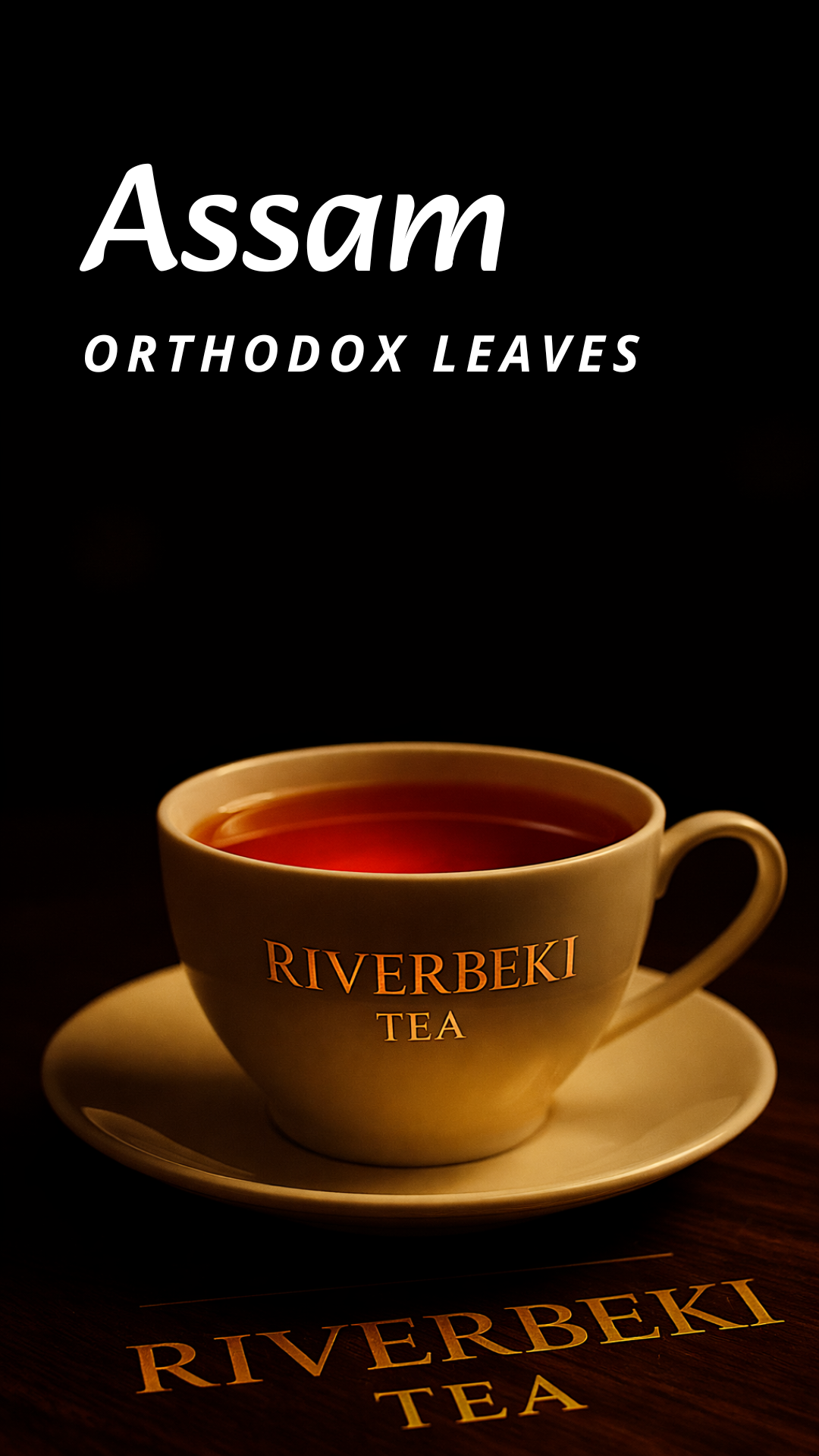 Assam orthodox black tea premium edition diplay after brewing in branded Riverbeki cup