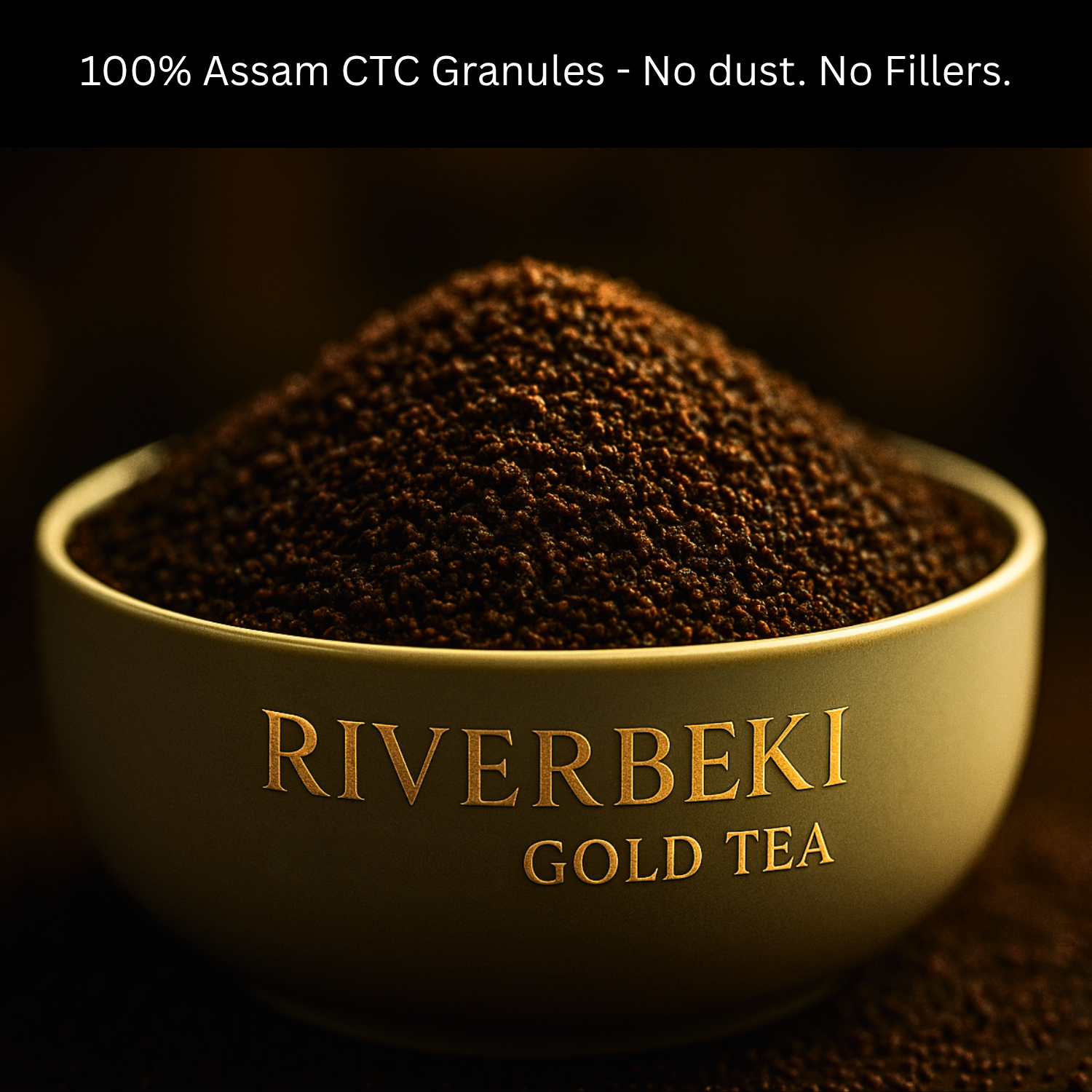 Riverbeki Gold CTC Tea display on Riverbeki branded bowl