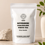 Riverbeki Silver Needle White tea 100 gm with branding on a neutral background