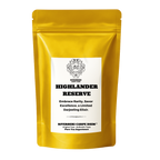 Mat golden tea packaging with label that reads "Highlander Reserve" from Riverbeki tea.