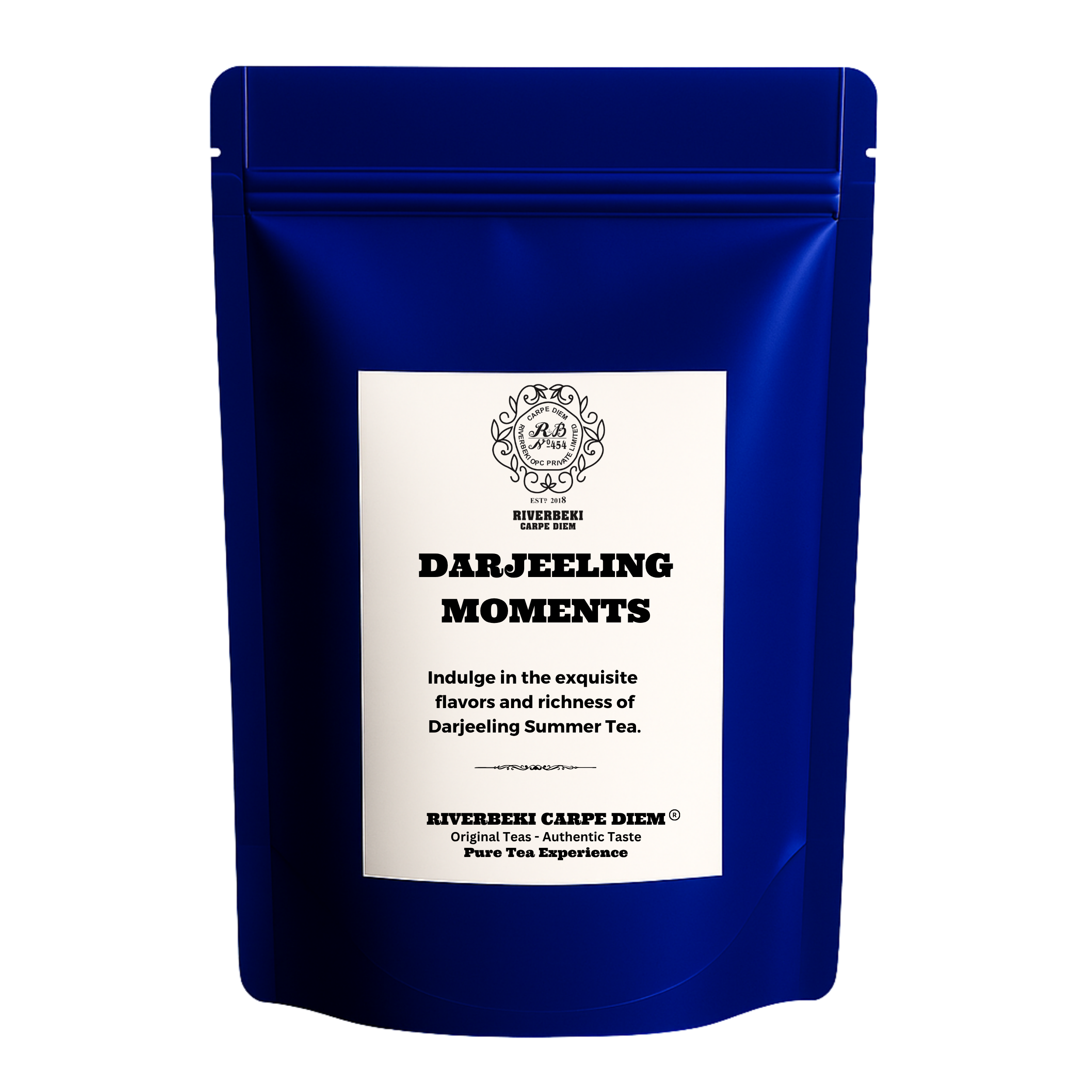 Riverbeki Darjeeling Black Tea Moments 100gm – Premium Second Flush Loose Leaf Tea in Blue Stand-Up Pouch