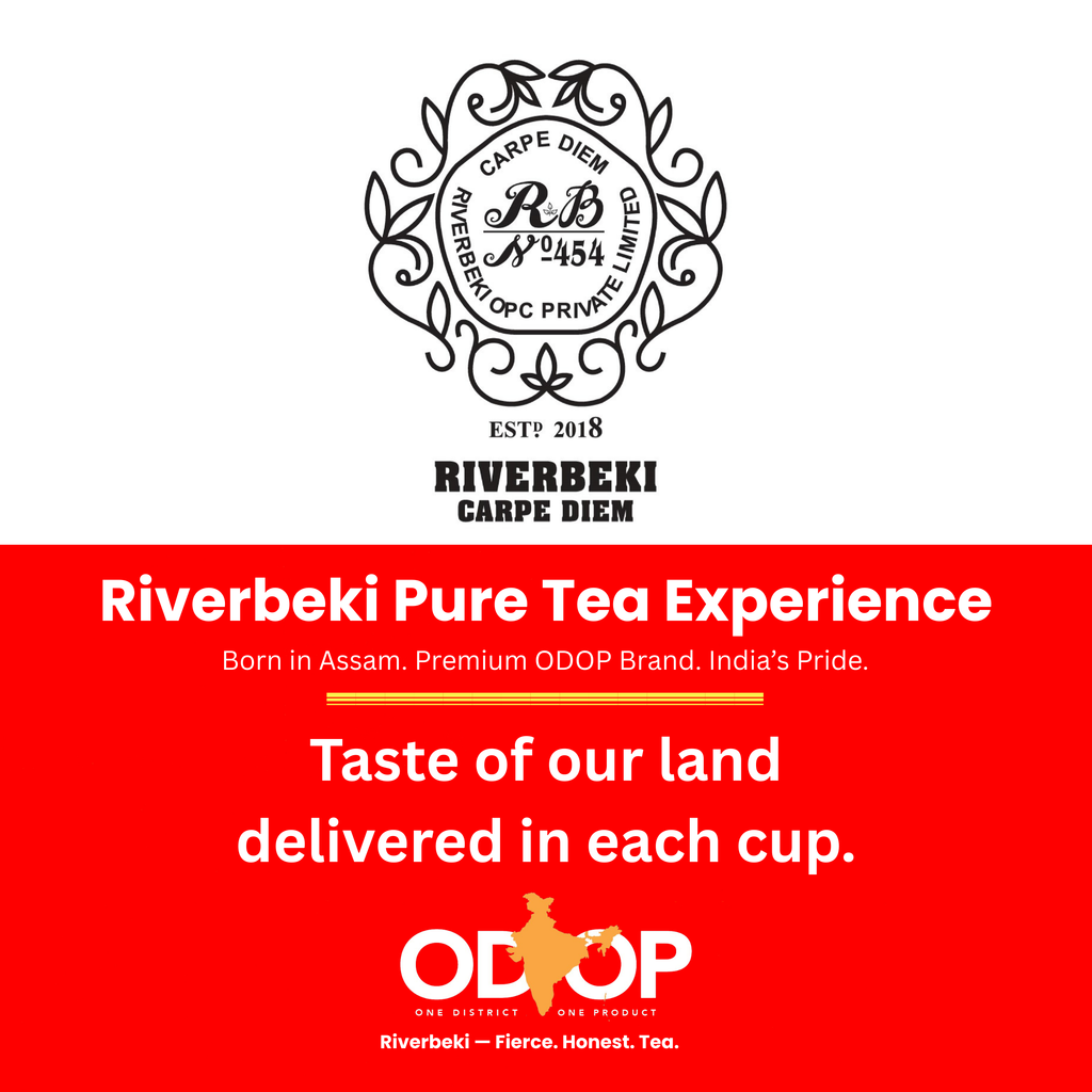 Riverbeki Brand Logo - Premium Single Origin Indian Tea certified by ODOP - One district, One Product - A Govt of India Initiatives for promotion of authentic regional products at Global Scale