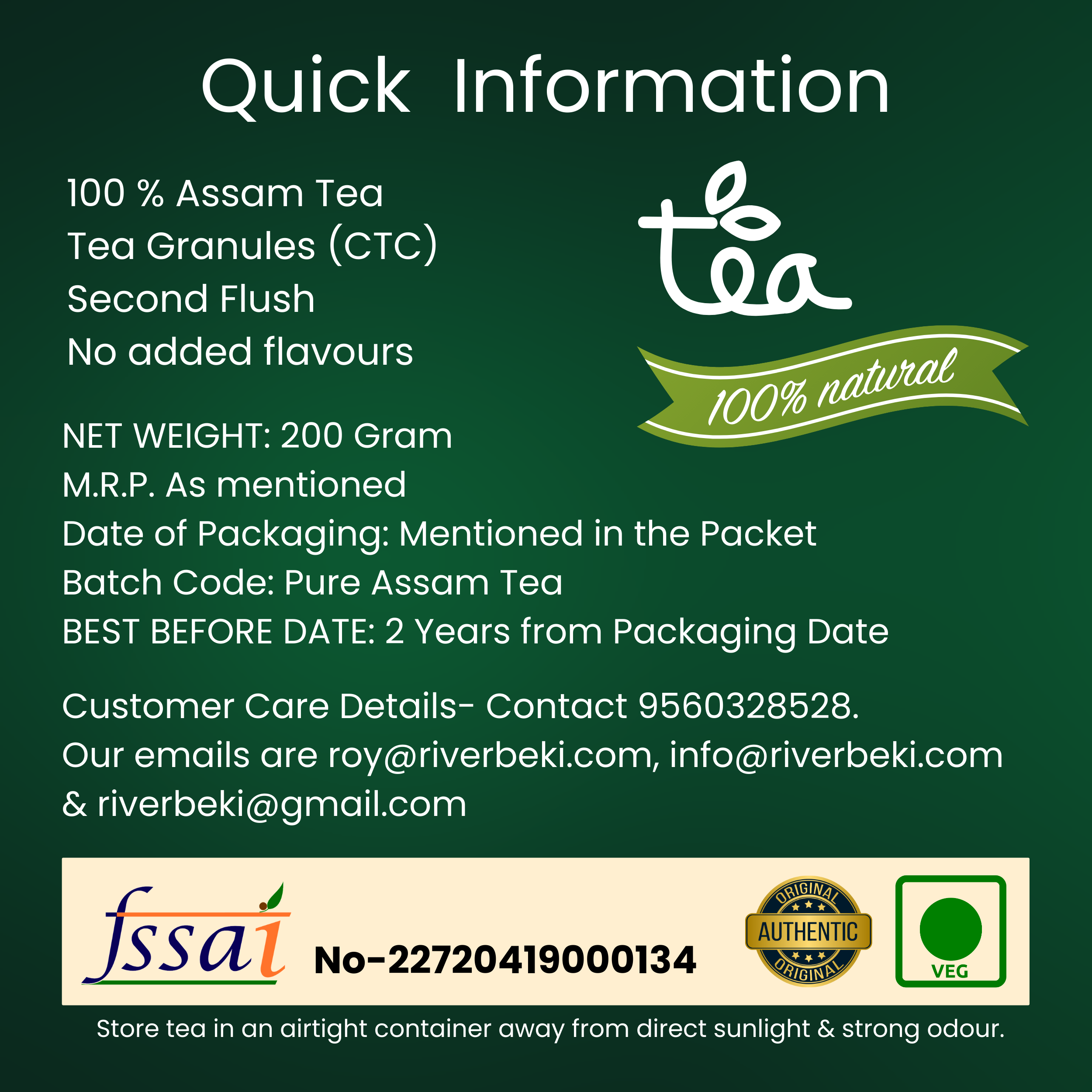 Riverbeki Royal Assam Premium Tea - 200g Pack | Enjoy Bold Rich Taste