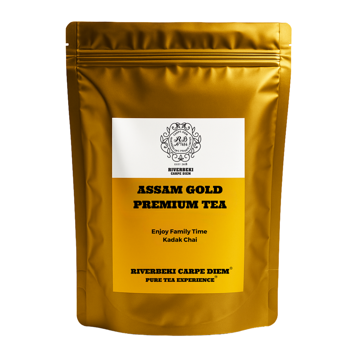 Riverbeki Assam Gold Premium CTC tea pouch on display