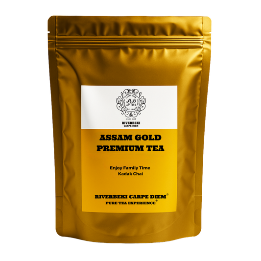 Riverbeki Assam Gold Premium CTC tea pouch on display