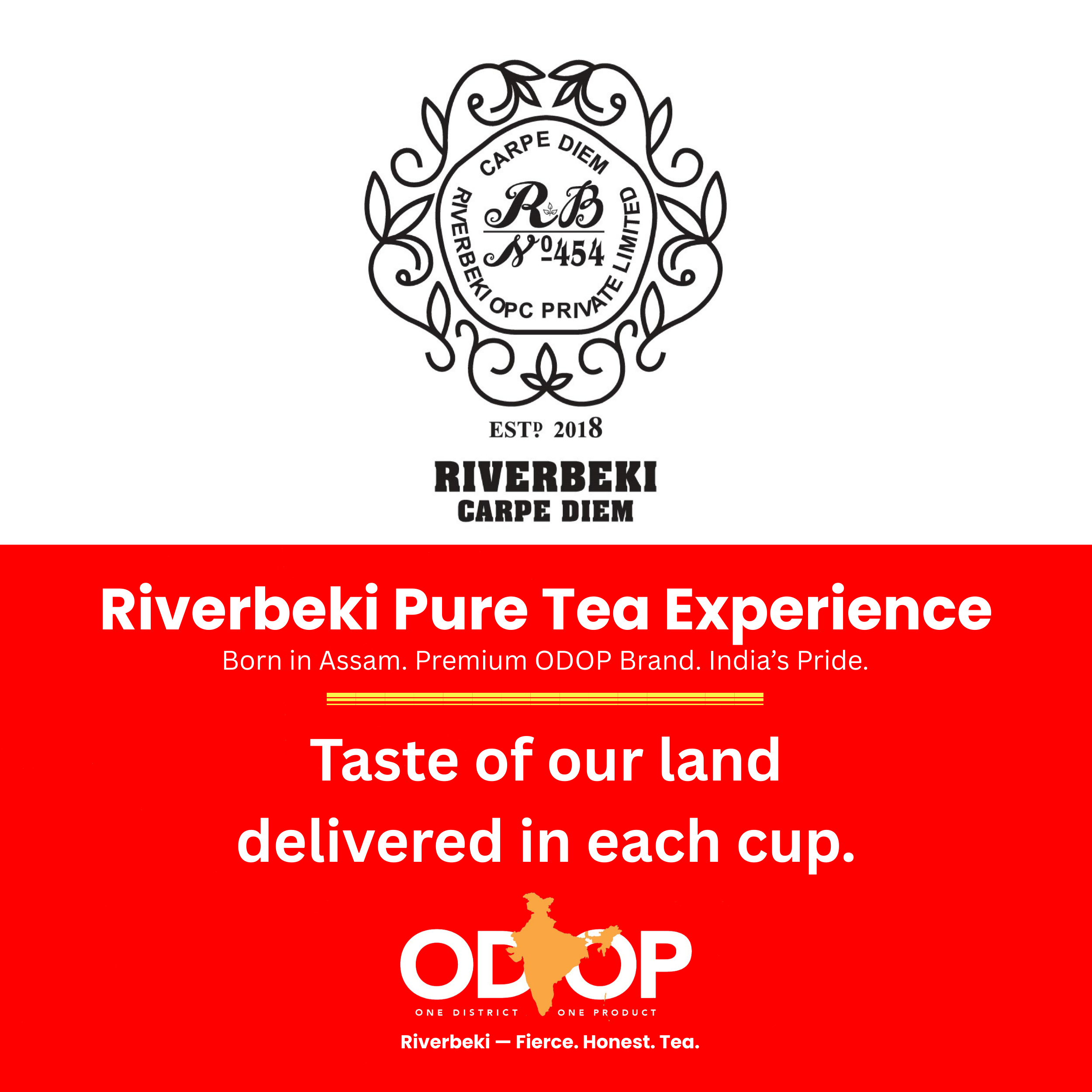 Riverbeki Brand Logo - Premium Single Origin Indian Tea Company certified by ODOP (One District - One Product, Govt. of India)