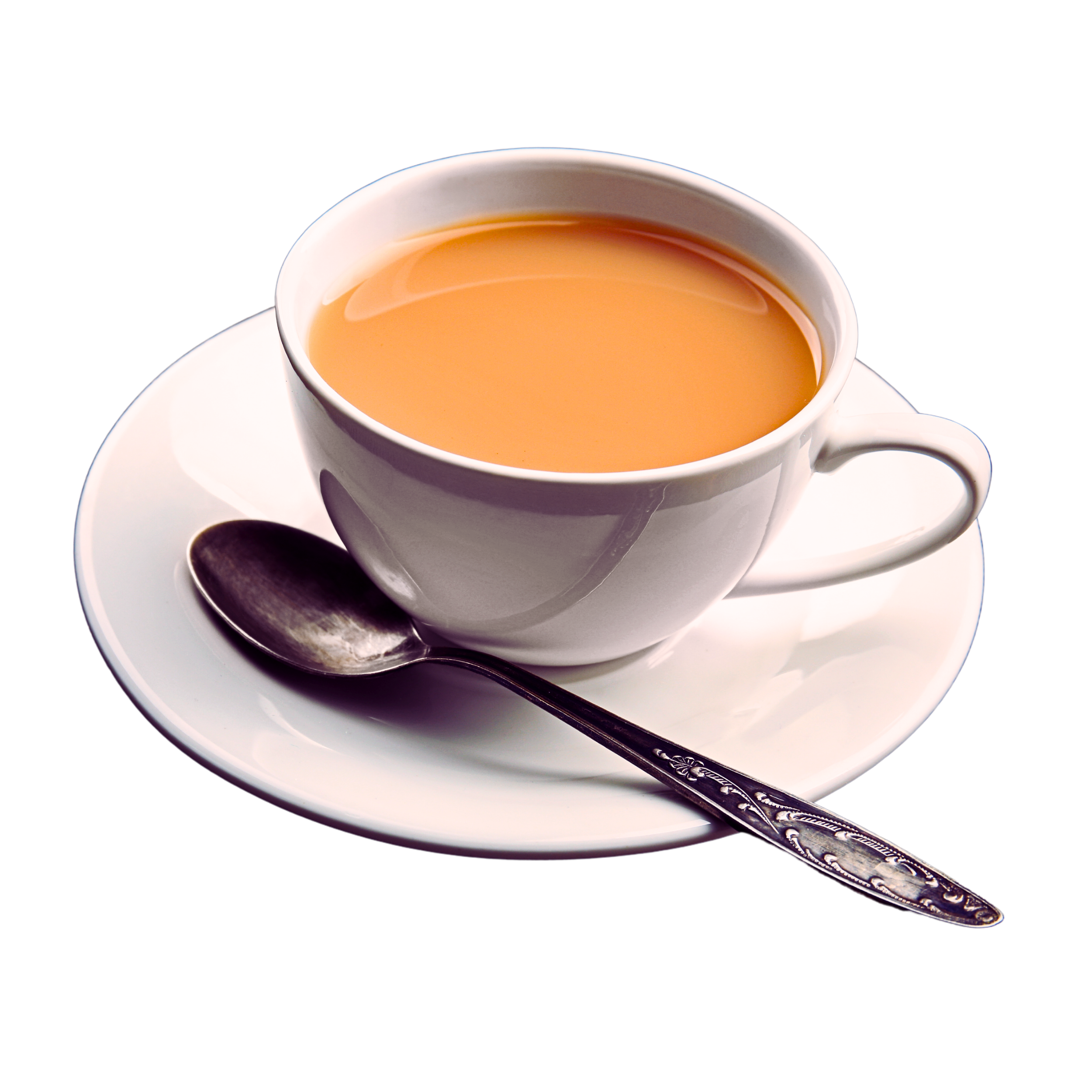 Riverbeki Classic Assam Premium CTC Tea brewed as a rich hot Assam chai served in a white cup with saucer and spoon