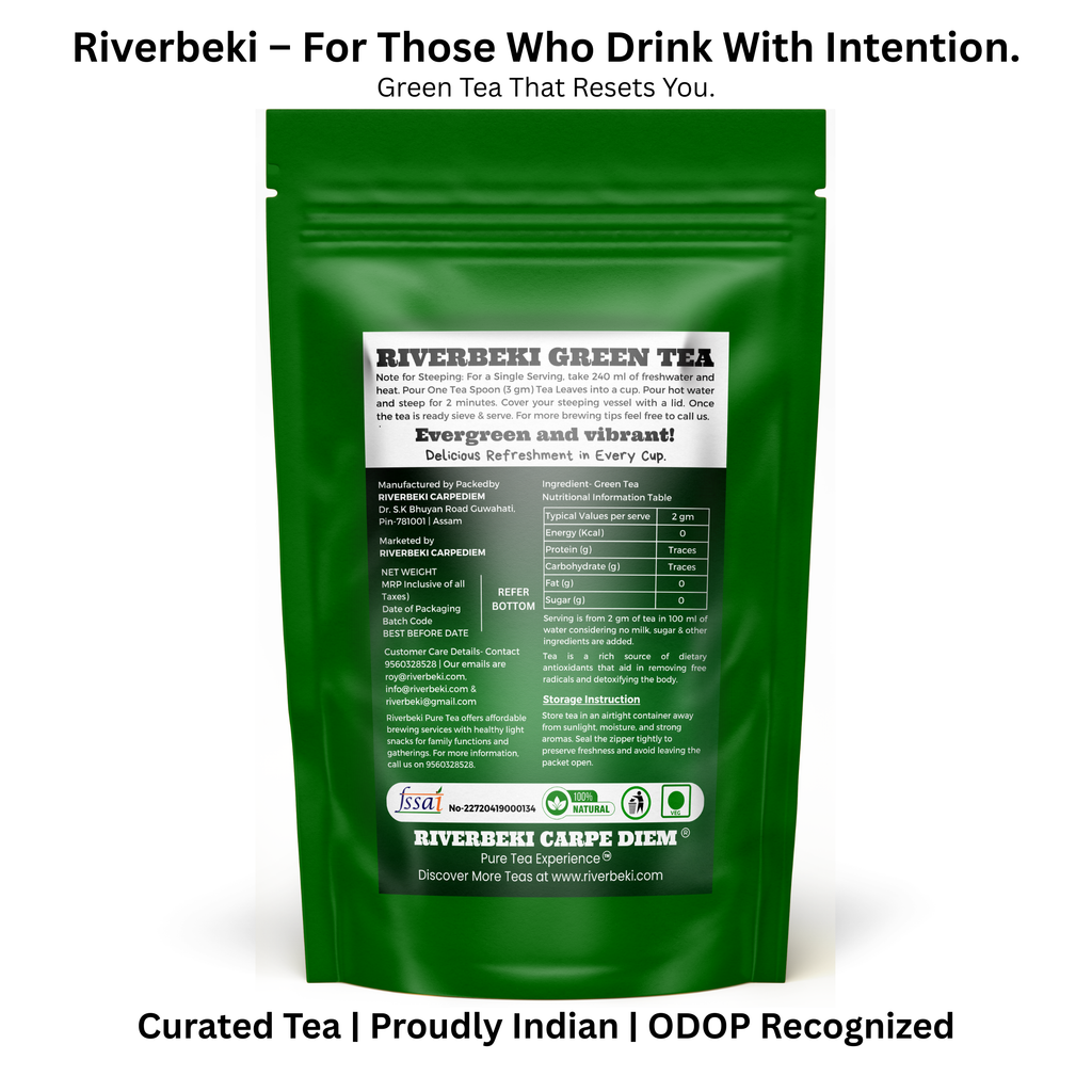Riverbeki Antioxidant Green Tea – 100g pack, promoting pure and natural detox benefits