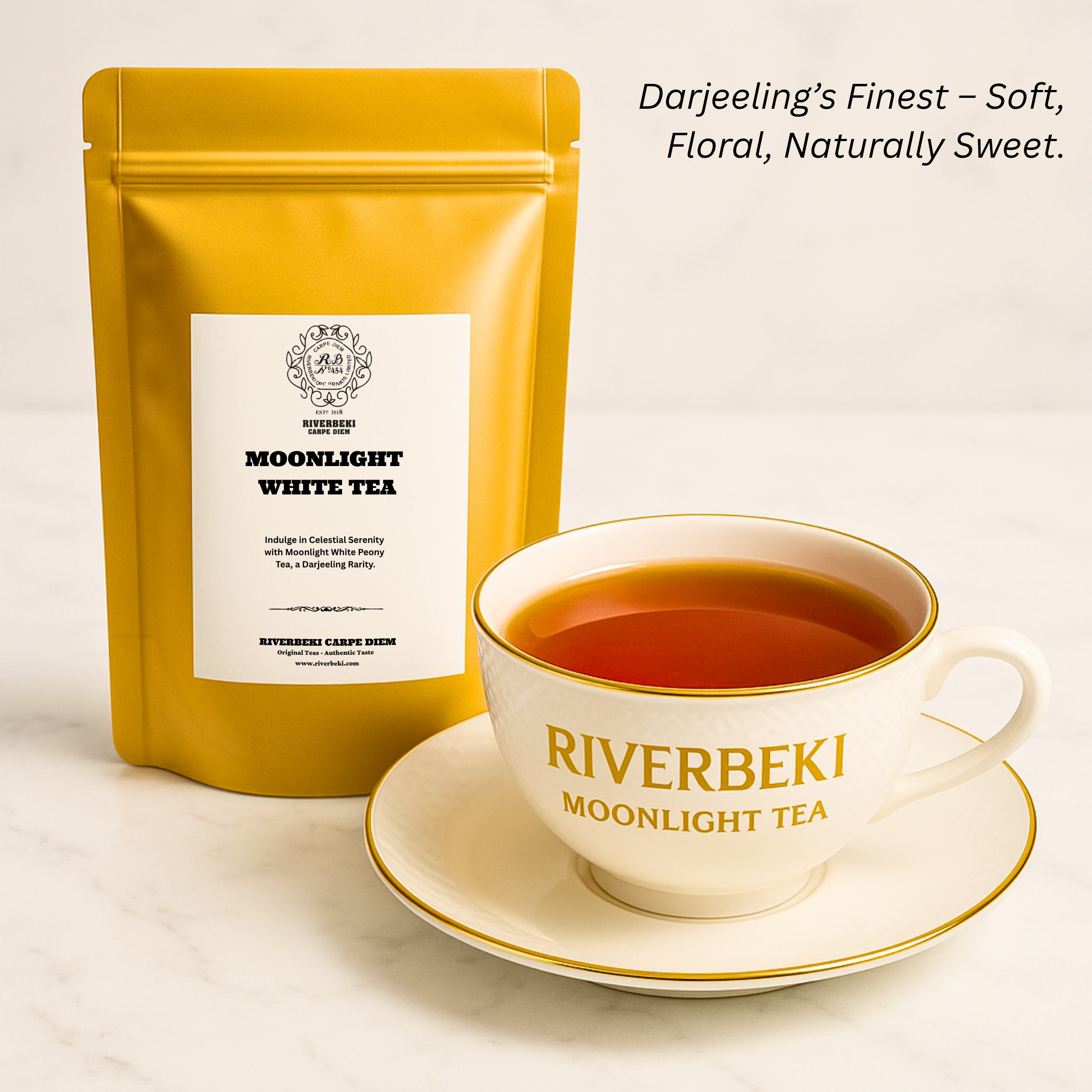 RIVERBEKI Moonlight White Peony Tea | 100g | Premium Darjeeling Whole Leaf White Tea | Floral Aroma | Antioxidant-Rich