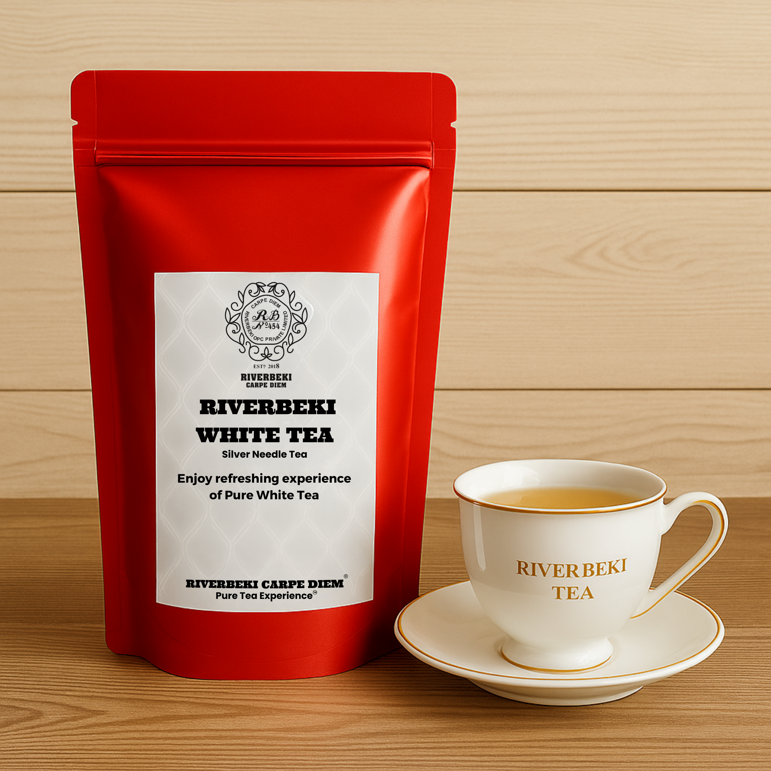 Riverbeki Silver Needle White Tea 50 g | Organic Loose Leaf | Low Caffeine, High Antioxidants | Large, Downy Buds - Upper Darjeeling | Red Pack